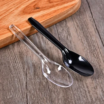 

100pcs Dessert Spoon Individual Package Disposable Soup Spoon Round Head Design Porridge Spoon Restaurant Plastic Rice Spoon