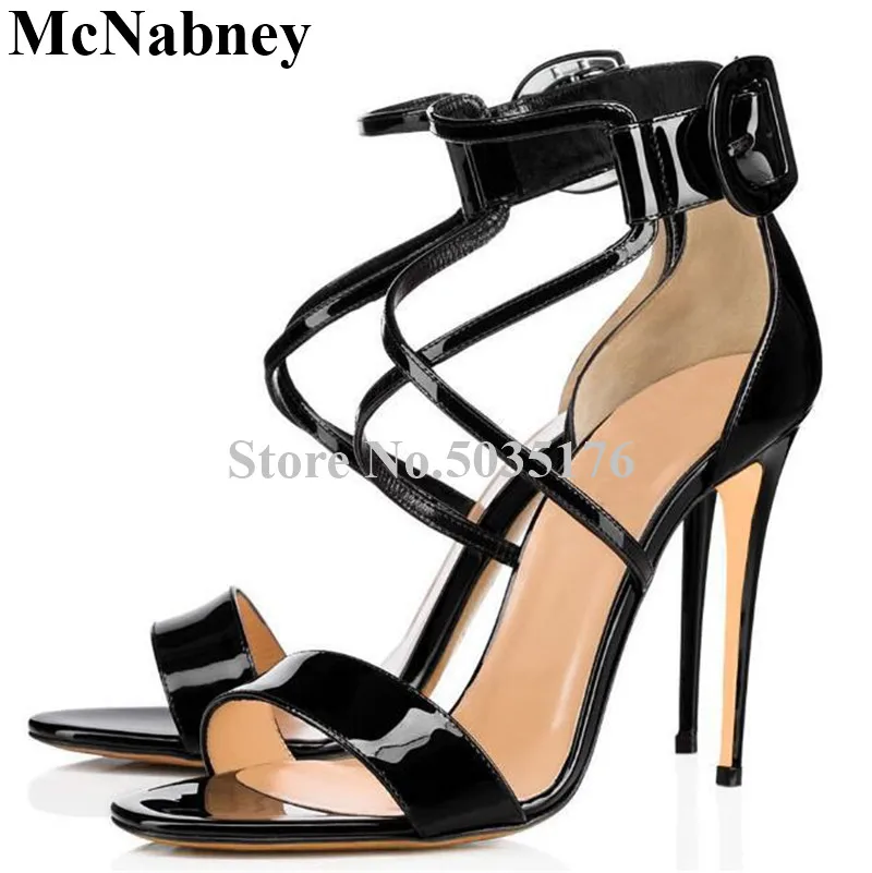 

2019 European Newest Fashion Cross-tied Peep Toe Ankle Buckle Strap Women Sandals High Thin Heel Stiletto Heel Dress Women Shoes