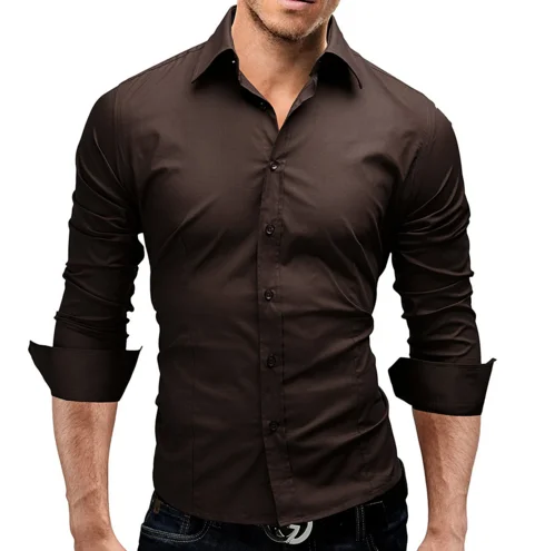 Брендовая модная мужская рубашка с длинным рукавом, топы, облегающие повседневные однотонные мужские рубашки, облегающие мужские рубашки 3XL - Цвет: kafei