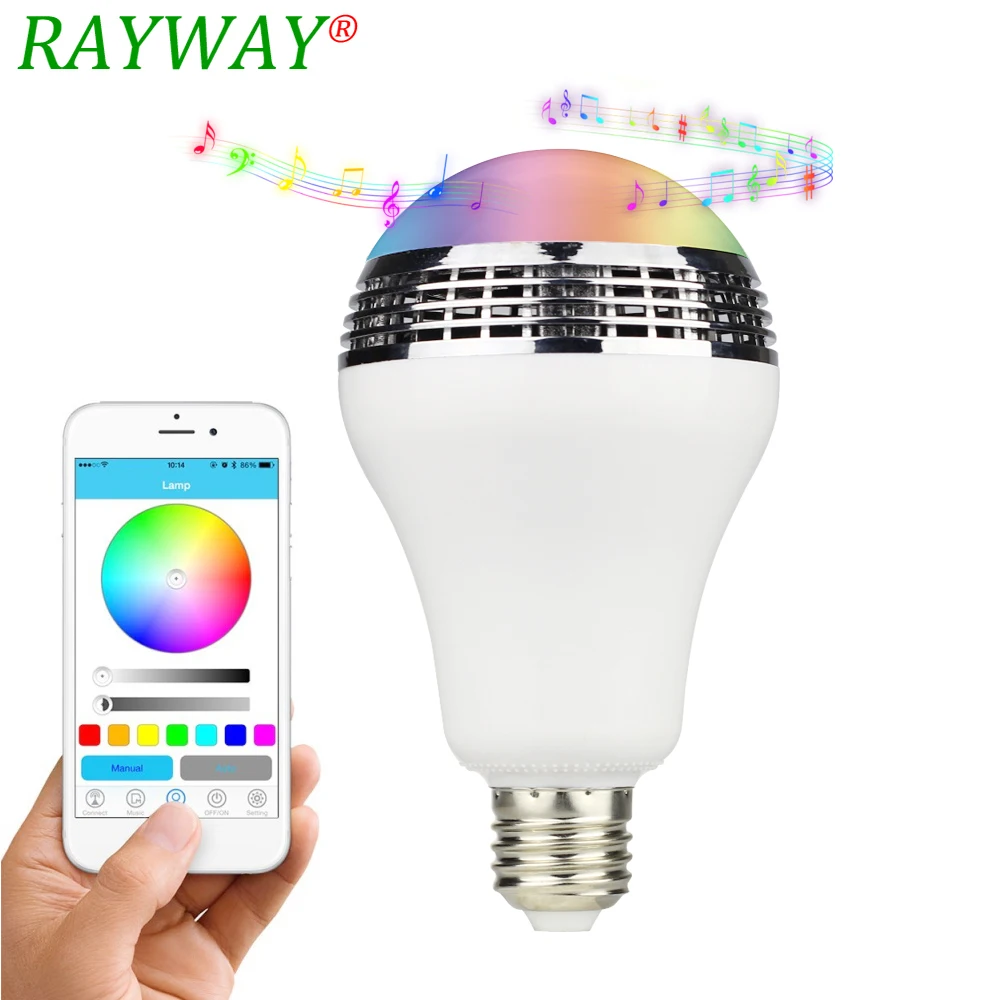 

RAYWAY Smart LED Bulb Bluetooth Speaker LED RGB Light 5W E27 Base Wireless Music Player With APP Remote Control