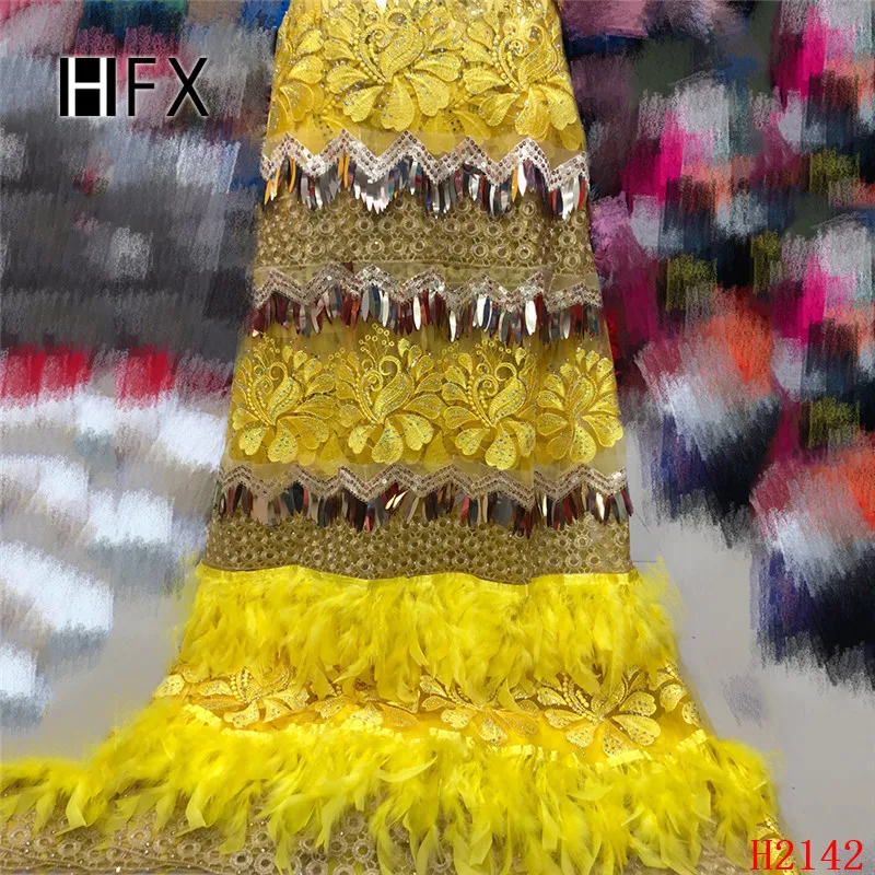 

Yellow 3D Flower Fabric 2019 Latest African Mesh Embroidery French Sequins Lace Fabric For Wedding Dress F2142