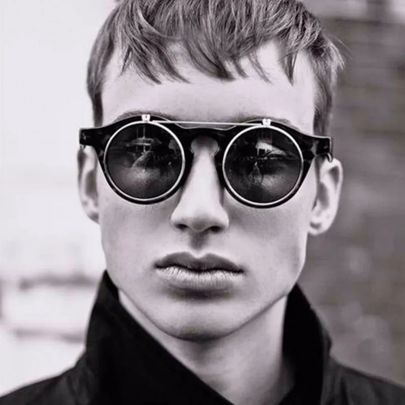 

2018 Fashion Vintage Round SteamPunk Flip Up Sunglasses Classic Double Layer Clamshell Design Sun Glasses Oculos De Sol