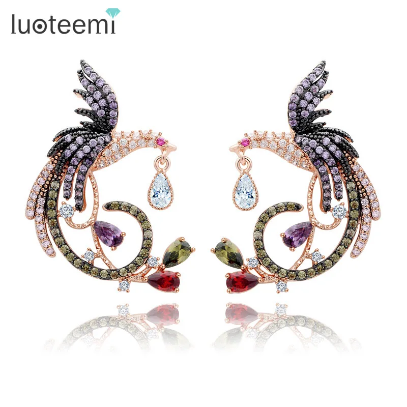 LUOTEEMI Teemi Jewelry Unique Design Luxury Rose Gold Plated Multi Cz Micro Pave Setting Phoenix Bird