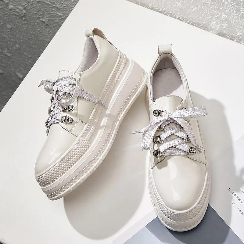 Semelles Chaussures Asumer White À Cuir Rond Lacets Plat Printemps Bout Appartements Femme Nouveau Milky black Automne En Simple Femmes Compensées Mode Véritable rwRqtXr