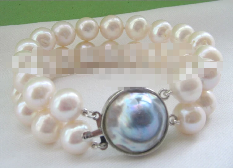 

FREE SHIPPING>>>@@ 0737 2row 8" white round freshwater pearl bracelet