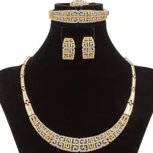 

2018 Italian Fashion Women Party Crystal Necklace Earring Bracelet Ring Wedding Anniversary 18 Gold Dubai Jewelry Sets