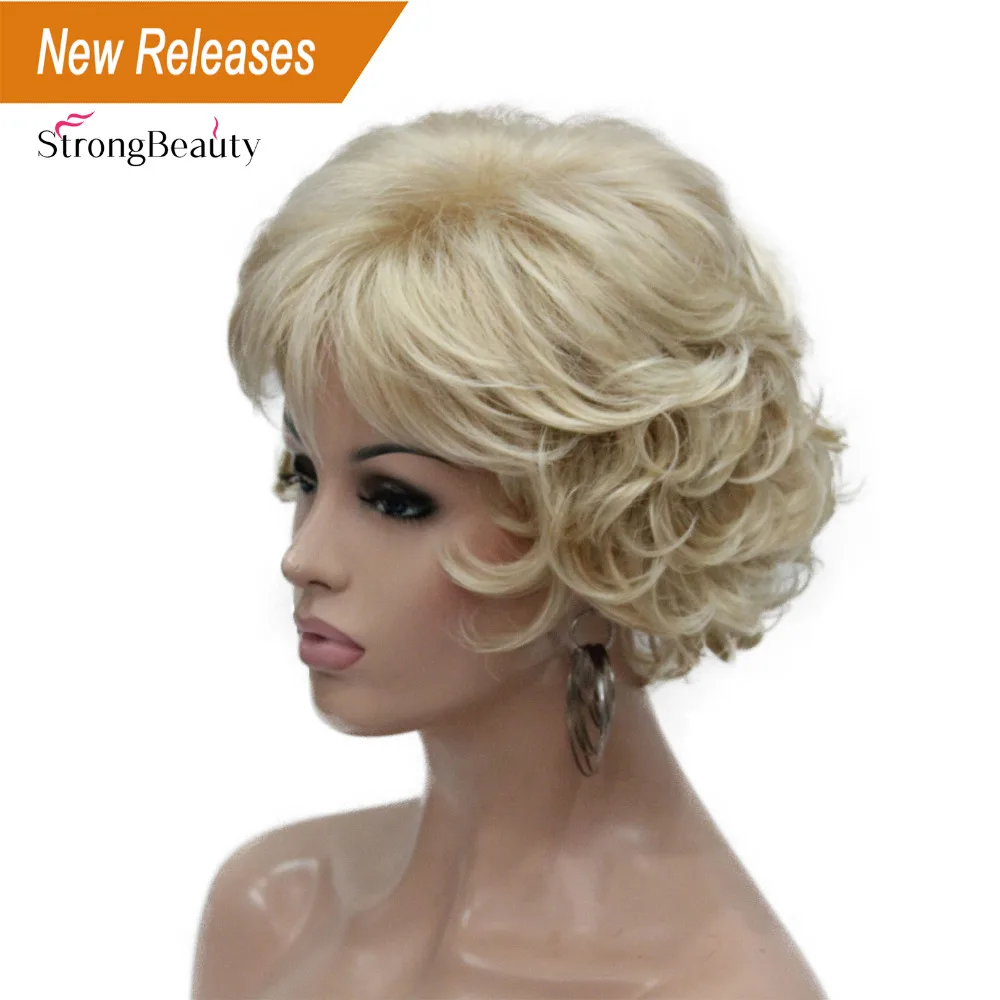 Strongbeauty Synthetic Wig Short Curly Hair Blonde Auburn Wigs