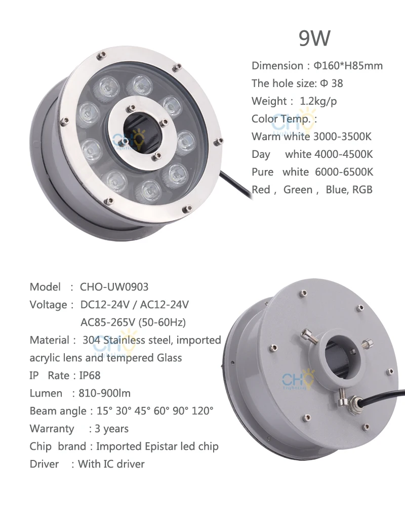 9w led fountain light clemence