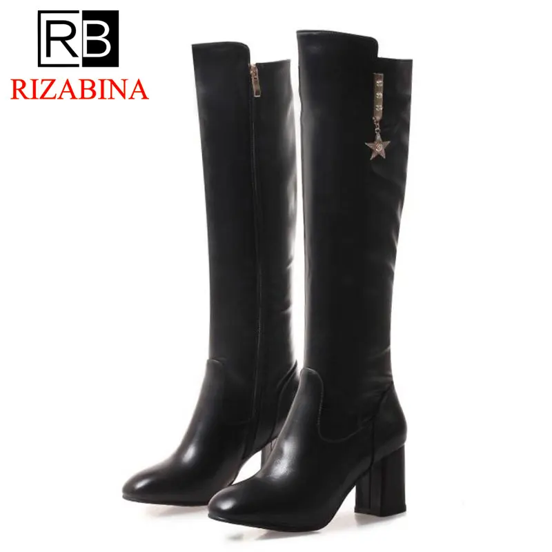 

RizaBina Size 31-45 4 Color Women Knee High Boots Winter Warm Fur Shoes Woman Zipper High Heels Boots Fashion Crystal Shoes