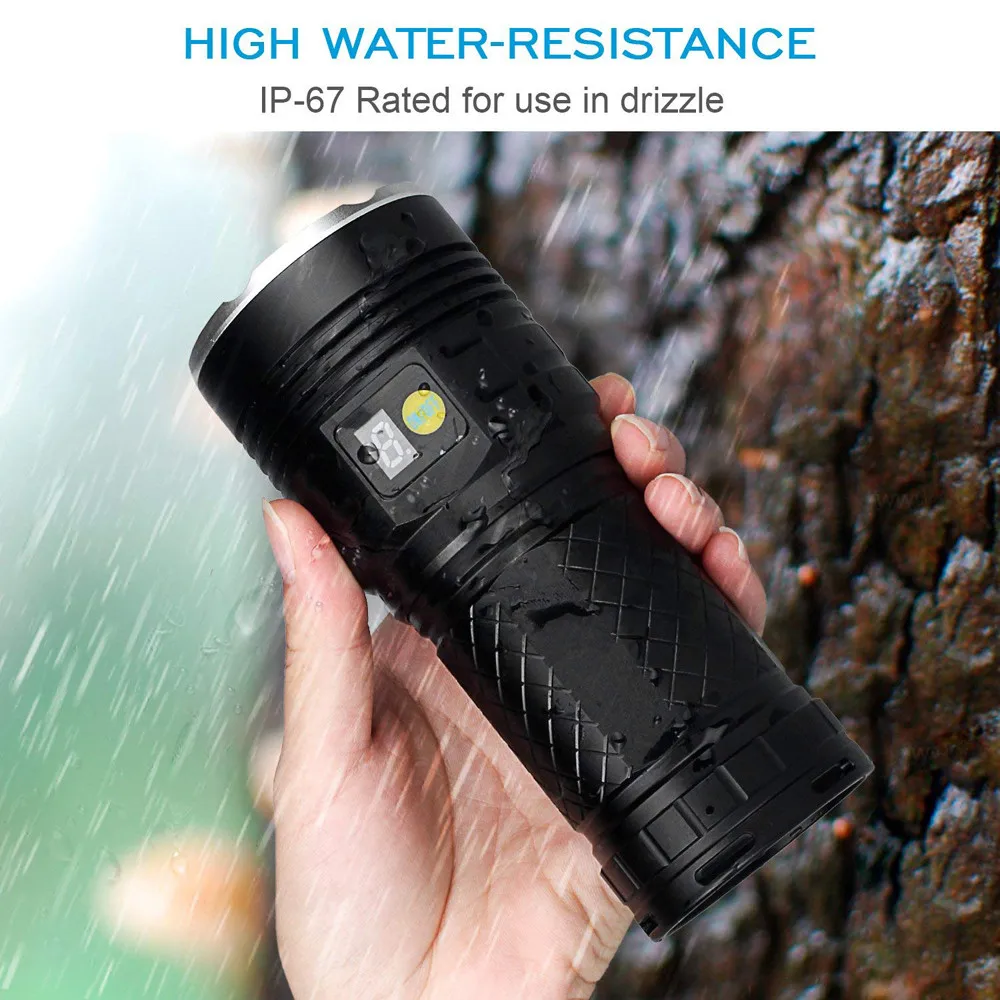 

30000 Lumens SupwildFire 10 x XM-L T6 LED Power Digital Display Hunting Flashligt Camping Rechargeable Waterproof #3N19