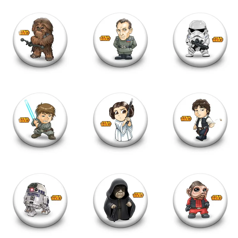 

9pcs Star Wars Badges Cartoon Action Figure 30mm Round Brooches Pin Buttons Kid Party Gift Clothes/Bag Accessories Jewelry