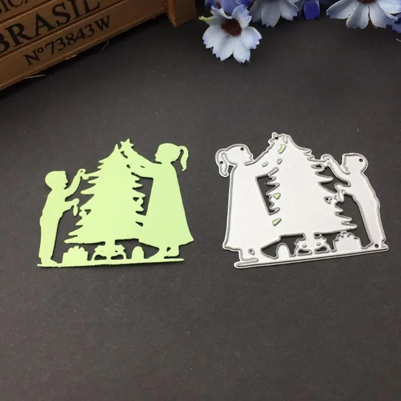 

5.6x5.1cm Christmas Tree Boy Girl Metal Cutting Dies Stencil DIY Scrapbooking Album Stamp Paper Card Embossing Crafts Decor
