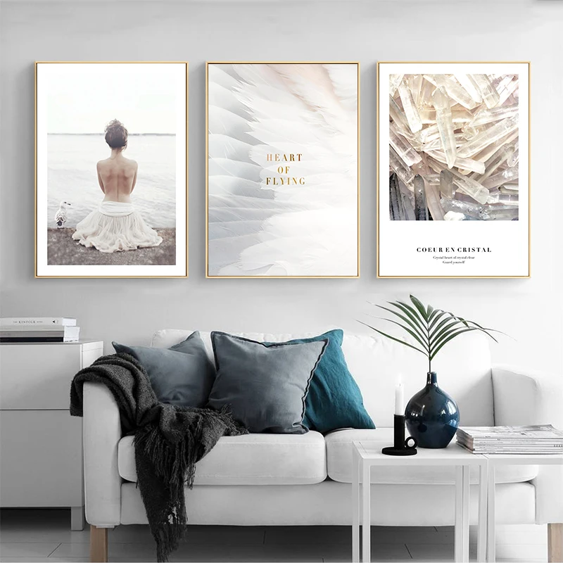 

Scandinavian Feather David Girl Wall Art Print Canvas Painting Nordic Poster Quote Decorative Picture for Living Room Home Decor