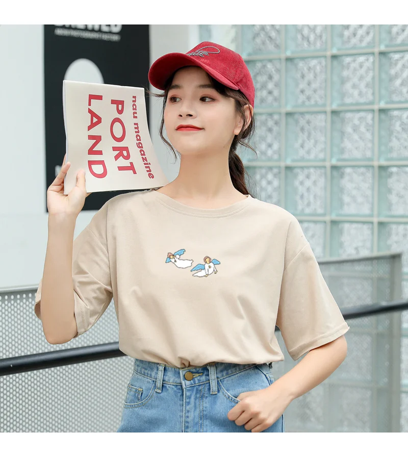 Kawaii Angel Print Women T Shirt Casual Funny Cute Tops Streetwear Hipster Tumblr Female Harajuku Cotton T-Shirts Camiseta Mujer (16)