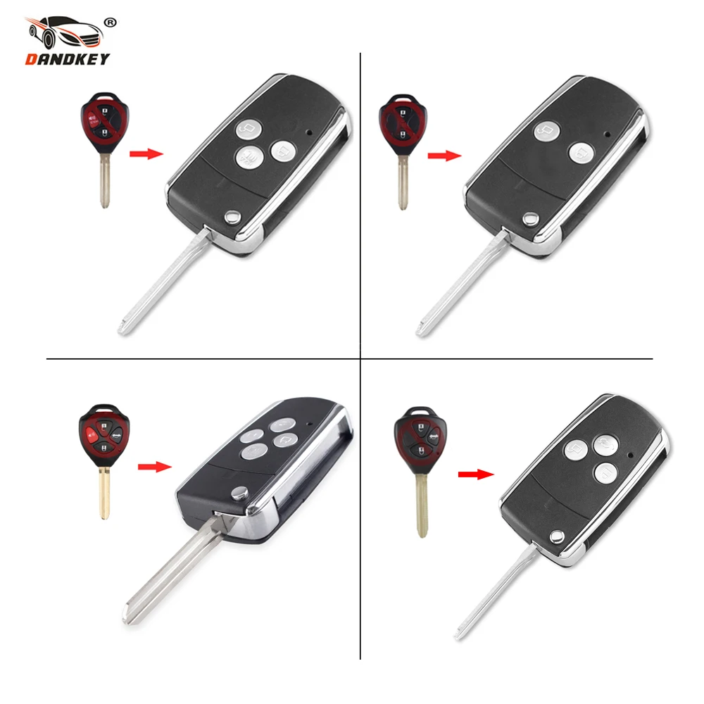 Dandkey 2 3 4 кнопки для Toyota Yaris Prado Tarago Camry Corolla складной пульт дистанционного ключа