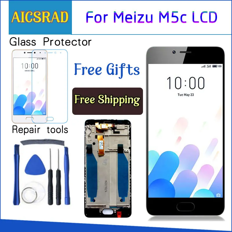 Скидка AICSRAD Новый ЖК дисплей Замена + сенсорный экран дигитайзер для Meizu M5C Meilan 5C черный белый цвет Бесплатная доставка