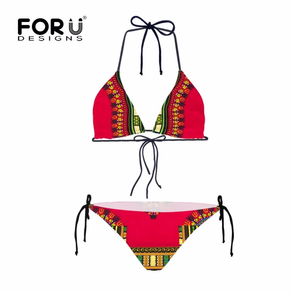 

FORUDESIGNS African Dashiki Mexican Triangle Bikini For Women Summer Beach Swimsuit Bathsuit for Girls New Arrival Size S-XXL