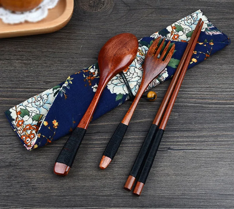 Высококачественный японский деревянный палочки для еды, ложки и вилки посуда 3 шт. набор подарок