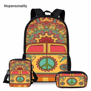 

Nopersonality Fashionable Hippie Bus School Bag Set for Children Boys Girls Cool Highschool Primary Child Backpack Schoolbags