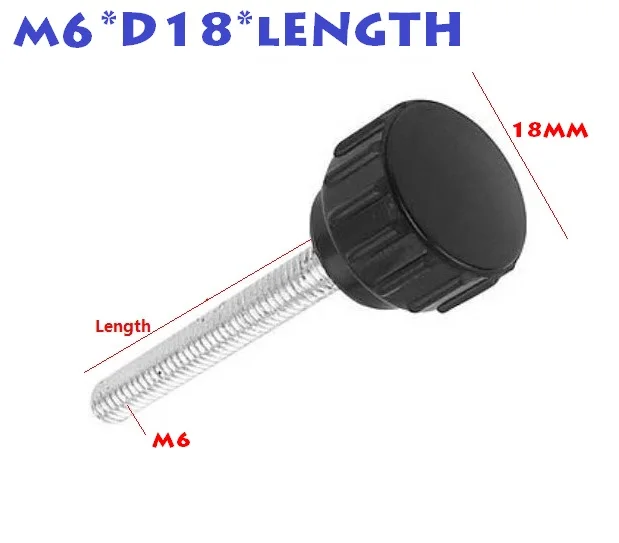 M6X15/20/25/30/35/40MM Thread Round Head Dia.18MM Knurled Grip Knob
