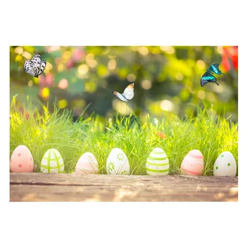 

3X5ft Photography Backdrops Easter Eggs Real Butterfly Bokeh Park Wood Lawn Children Photophone Background for Photo Shoots Prop