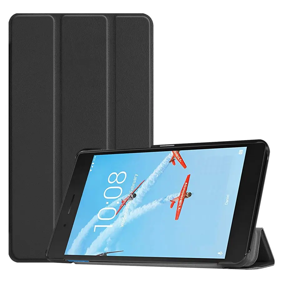 Тонкий Магнитный чехол из искусственной кожи для lenovo Tab E7 tb-7104f, 7,0 дюймов, умный чехол для lenovo Tab E7, чехол для планшета+ пленка+ ручка - Цвет: black