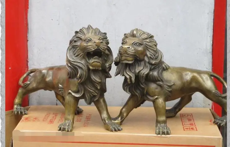 

S3118 15"Western Art Bronze Copper sculpture Simba Foo Dog Lion Wildlife statue Pair