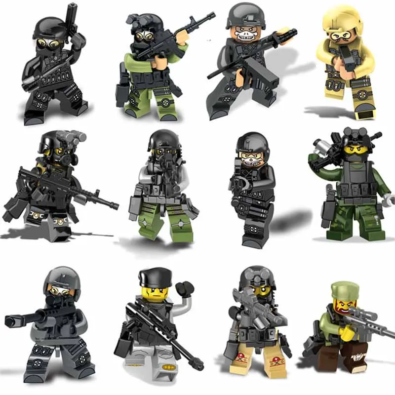 

Single Legoingly Figures Military SWAT Team Set City Police Ghost SWAT Weapon Model Building Blocks Kit Bricks Toys for Children