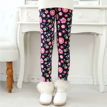 Зимние теплые бархатные леггинсы для малышей леггинсы для девочек детские узкие джинсы детские штаны с разноцветным цветочным принтом от 2 до 7 лет