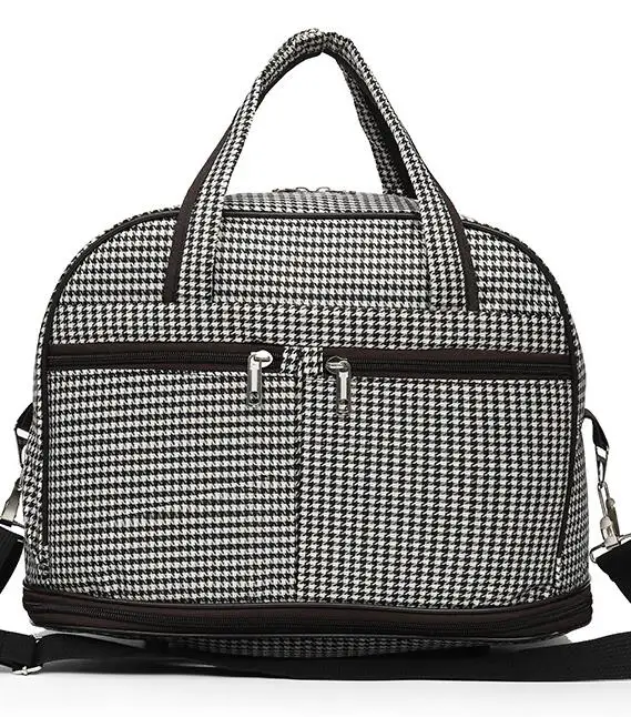 Waterproof Short Trip Travel Bags for Women Oxford Cloth Plaid Pattern Hand Luggage Fashion Crossbody Bags Portable Duffel bags - Цвет: black