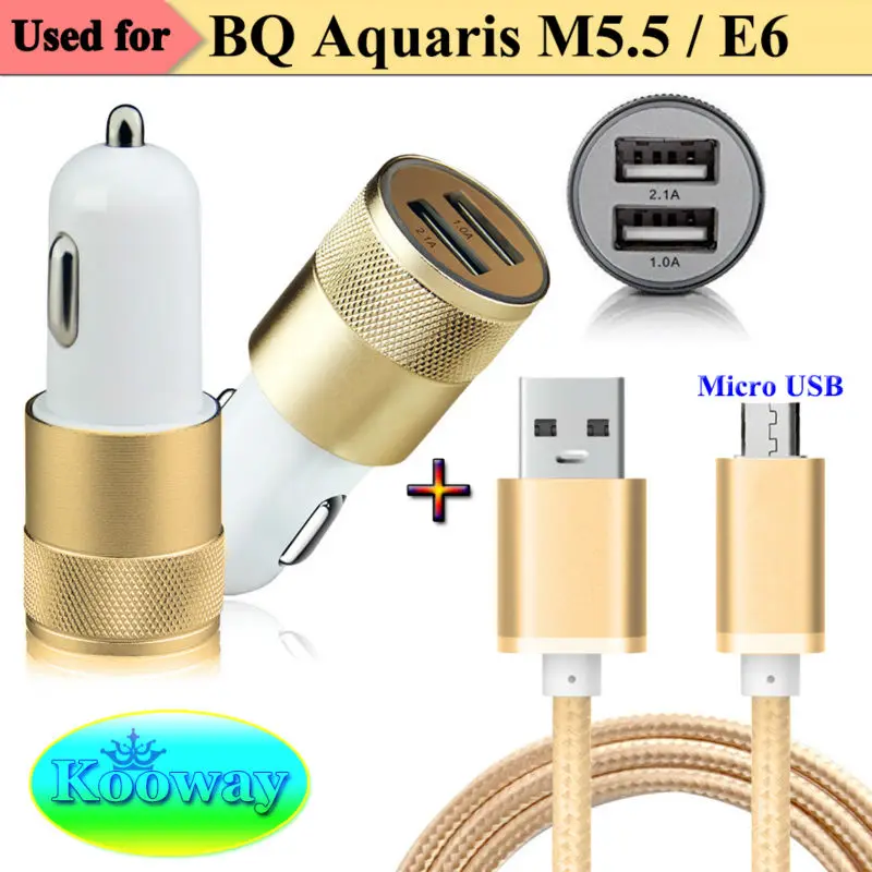Dual USB Car Charger & Micro 2.0 5Pin USB Charging Data Cable for BQ