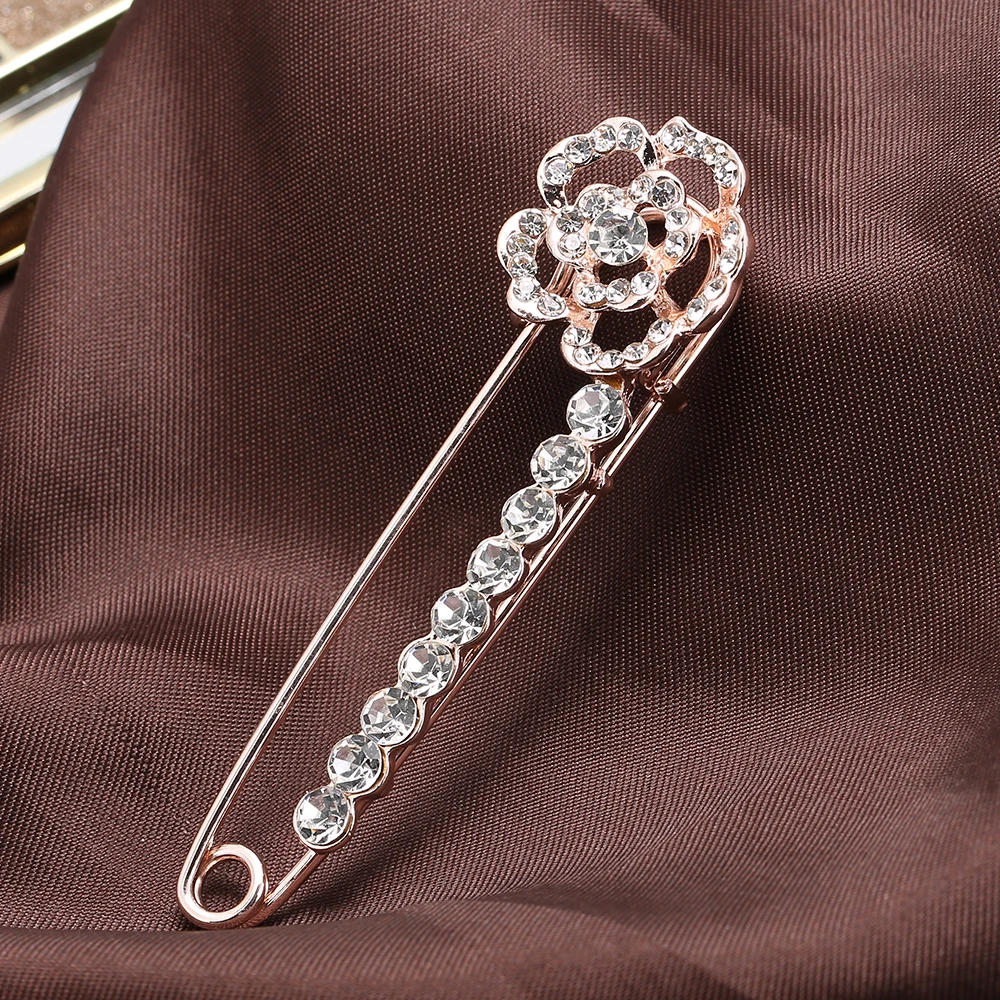 Rose Gold Color Crystal Brooches Rose Flower Rhinestone Brooch Jewelry