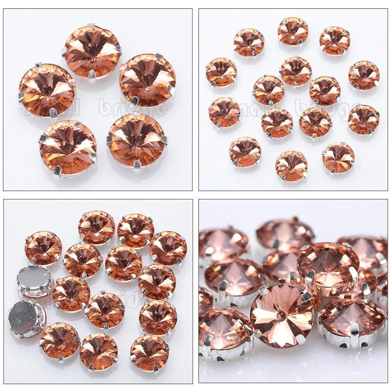 Glitter Round Crystal Sewing Rhinestones Glass Stones For Clothes Decoration Loose Flatback Rhinestones With Claw 10PCS S062