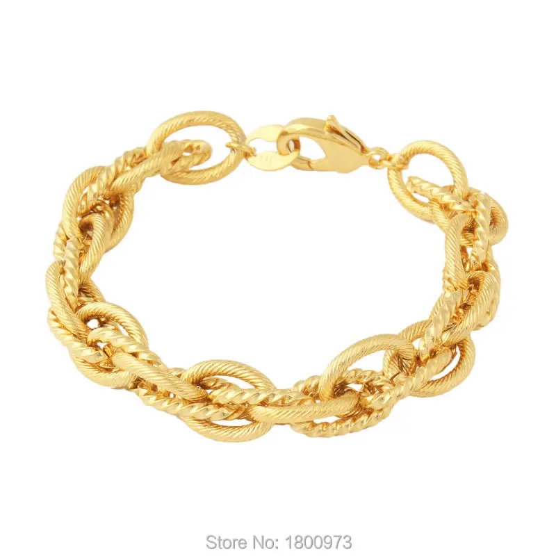 

New FashionJewelry . Gold Color Round Chain & Link Bracelets BanglesTrendy Bracelet Women&Men Gift Free shipping