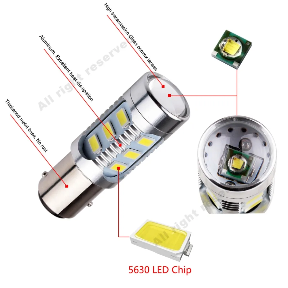Светодиодный стоп сигнал BAY15D 2 шт. 12 SMD 5630 чипов высокомощные лампы для сигналов - Фото №1