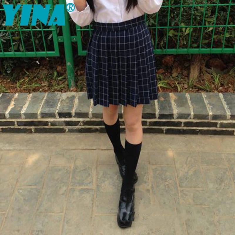 Yina 2 color JK viento colegio falda plisada uniformes yardas grandes de falda de la cintura falda plisada estudiante sólido XS 4XL|skirt fabricskirt women - AliExpress