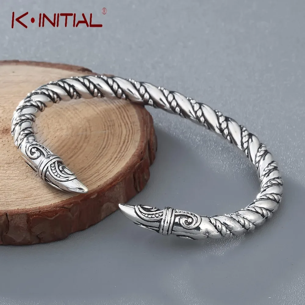 

Kinitial Retro Viking Symbol Pagan Open Bangle Men's Large Bangle Norse Viking Bangles Handmade Twist Bracelet Jewelry