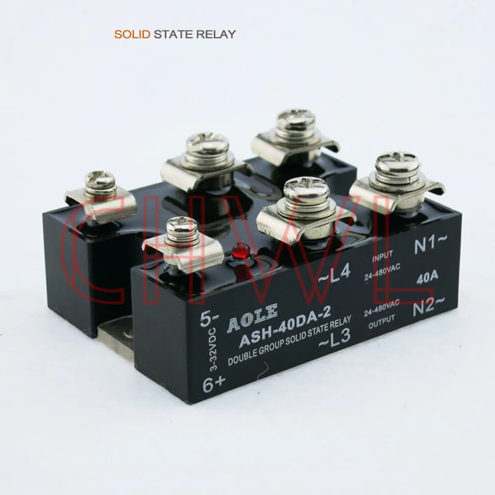 

Free shipping ASH-40DA-2 SSR DC-AC two-phase 40A Relay double group Solid State Relay