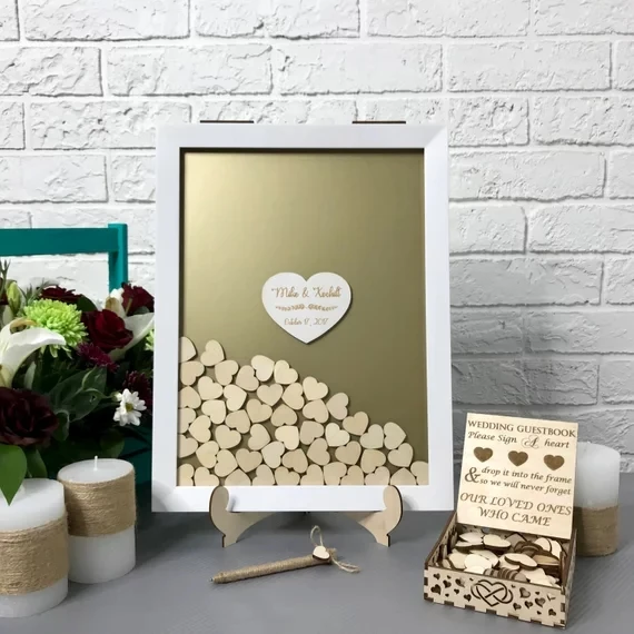 

customize wooden wedding engraved frames Alternative Wooden guestbooks wishes Drop box signature guest books decorations