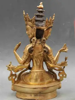 

Chinese Bronze Three Face Eight Arm hand Arms kwan-yin Guan Yin Buddha Statue