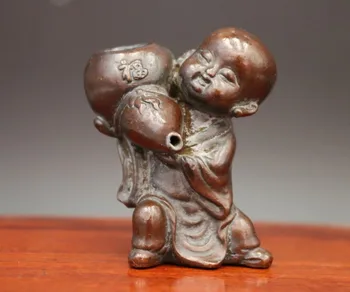 

7 CM China red Copper Boy little monk priestling Buddha Statue Backflow incense