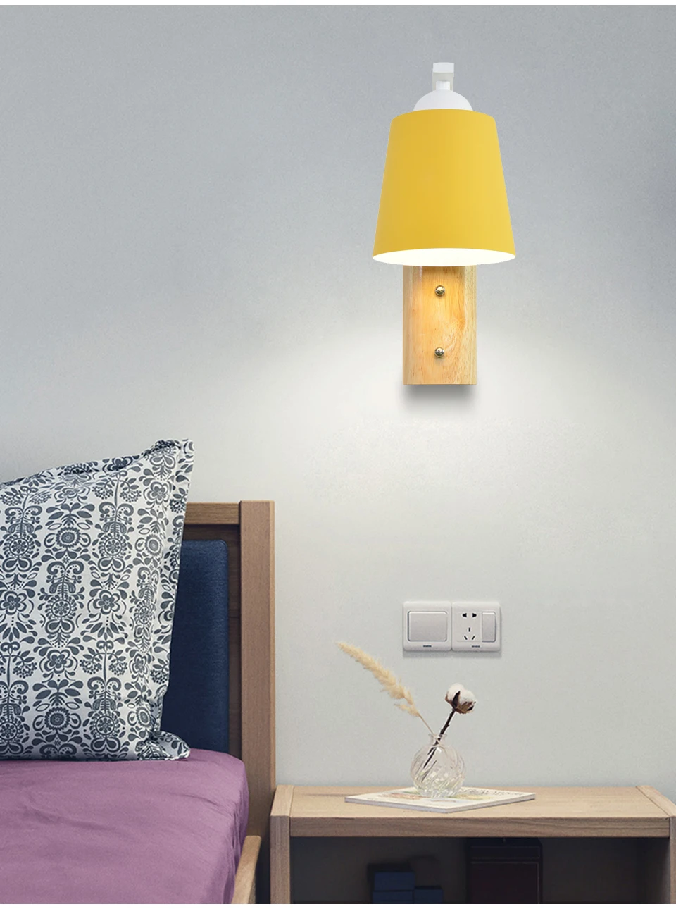 Деревянная настенная лампа прикроватная настенная лампа Скандинавская рулевая колонка E27 лампа современная спальня гостиная столовая светодиодный настенный светильник
