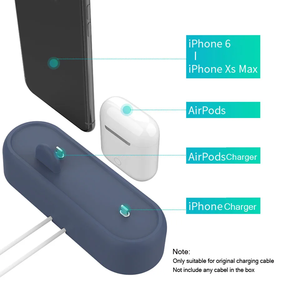 2 in 1 Silicone Holder for Airpods Case Charger for Apple Airpods Accessories Charging Dock Stand Base Holder for iPhone X XS XR