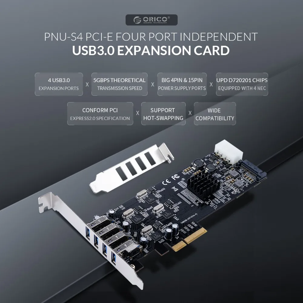 Карта расширения ORICO с 4 портами PCIE на независимая USB 3 0 PCI e X4 совместим E X8 X16|Платы