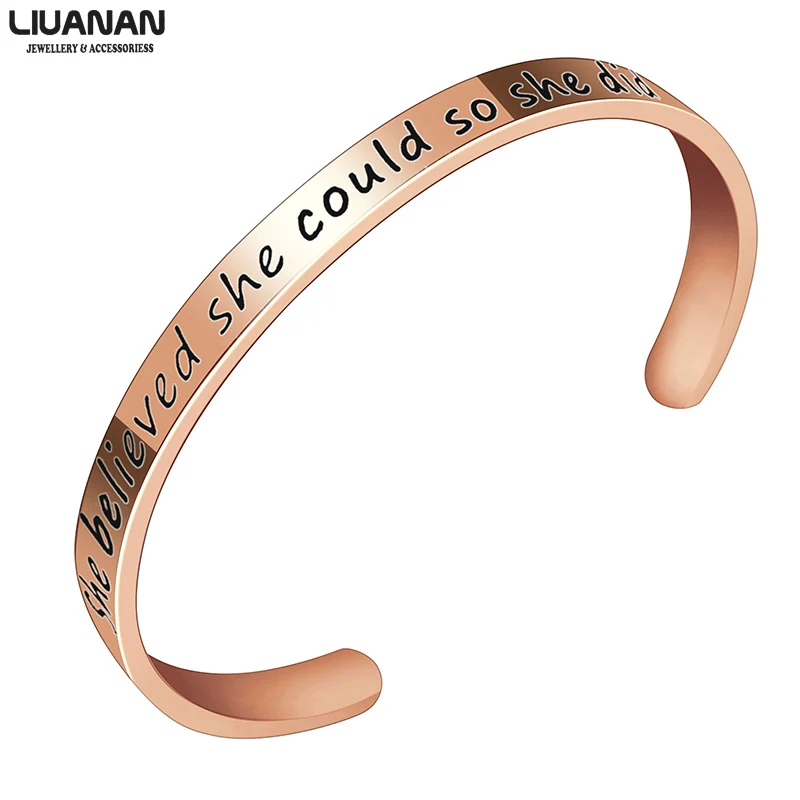 

Stainless Steel Jewelry She believe she could so she did Inspirational Bracelet Cuff Bangle for Women Girls