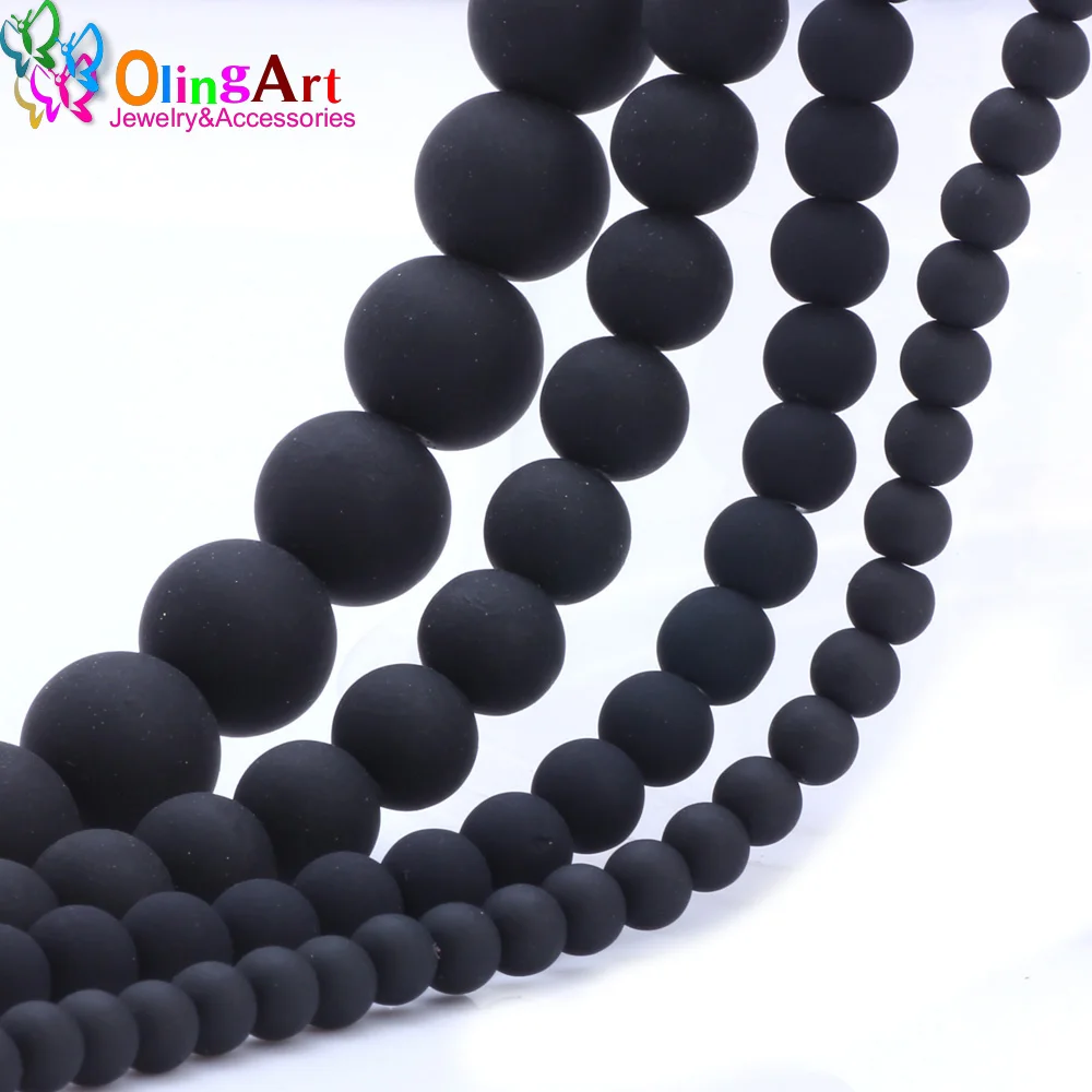 

OlingArt Rubber Glass Beads 6MM/8MM/10MM/14MM Matte Black Color DIY Jewelry Making Bracelet/Necklace