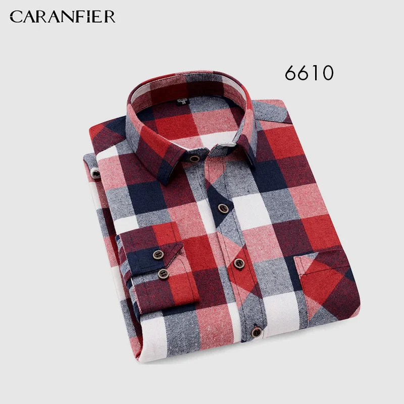 CARANFIER Хлопковая мужская Повседневная рубашка с длинными рукавами, клетчатая полосатая Весенняя приталенная мужская деловая рубашка, брендовая Удобная дышащая рубашка - Цвет: 10