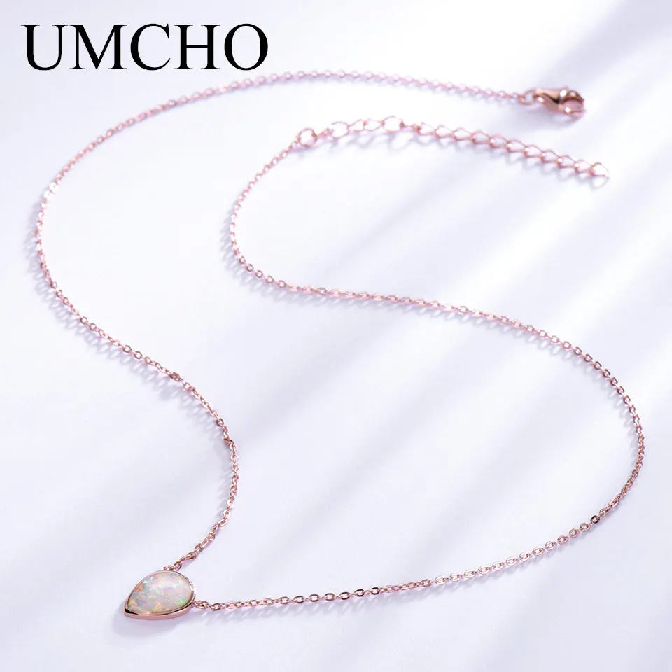 

UMCHO Real 925 Sterling Silver Water Drop Opal Necklaces & Pendants Party Charm For Women Engagement Gifts Fine Jewelry