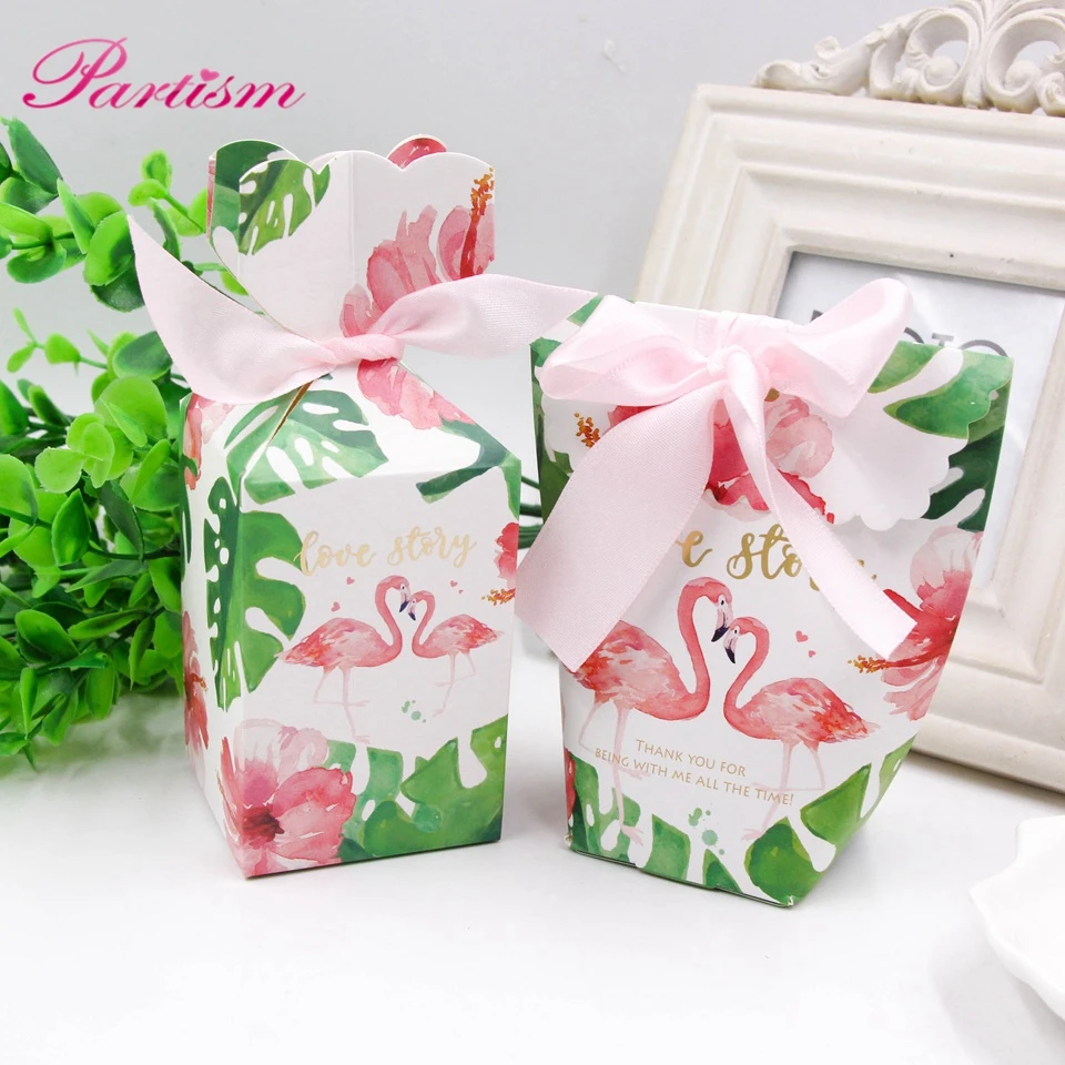 1 Набор Фламинго коробка для конфет спасибо Цветочная лента подарок узор крафт бумага Свадебные сувениры Подарочная коробка для гостей вечерние принадлежности