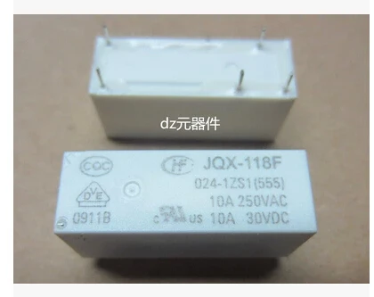 JQX-118F/024-1ZS1T 555 HF118F/024-1ZS1T Power Relay 10A 24VDC 5 Pins x 10pcs